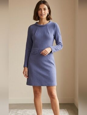 Boden  Sixties Jacquard Shift Dress Long Sleeve Blue - Size 10L US